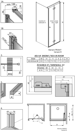 Душевой уголок Radaway Nes Black KDJ B 80x75 R