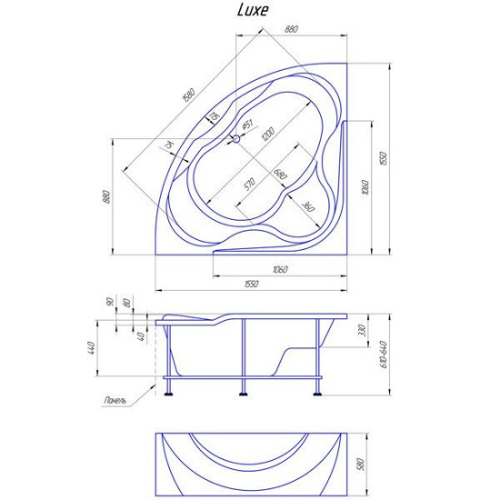 Акриловая ванна 1MarKa Luxe 155х155 см