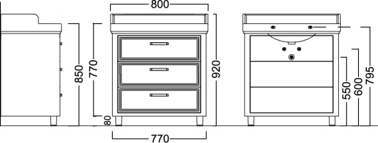 Тумба с раковиной Kerama Marazzi Pompei 80 черная, с 3 ящиками