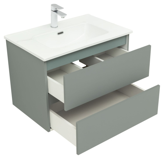 Тумба с раковиной Aquanet Вега 2.0 70 2 ящика, мисти грин, раковина Flat