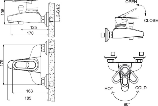 Смеситель для ванны Bravat Loop F6124182BM-01-RUS черный