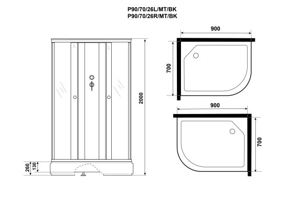 Душевая кабина Niagara Promo P90/70/26L/MT/BK