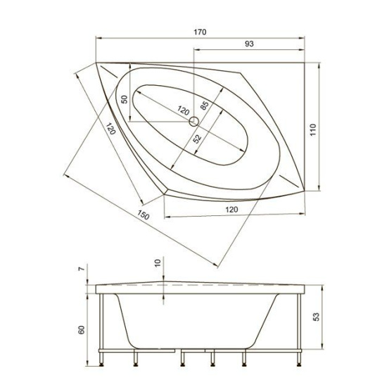 Акриловая ванна Aquatika Альпина 170 см Basic