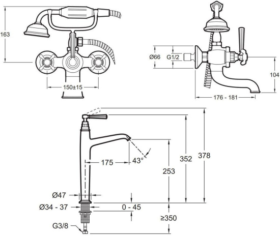 Душевой комплект Jacob Delafon Cleo1889 E24309-CP + E24313-CP