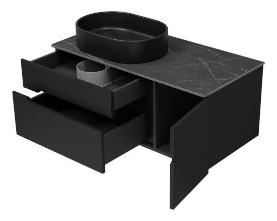 Тумба под раковину Misty Роял 100 черная подвесная, со столешницей