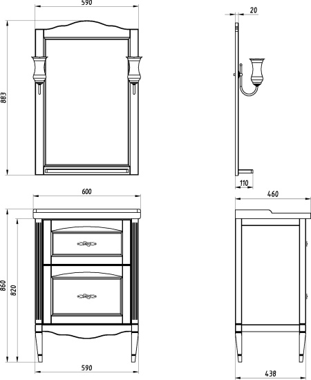 Мебель для ванной ASB-Woodline Римини Nuovo 60 антикварный орех
