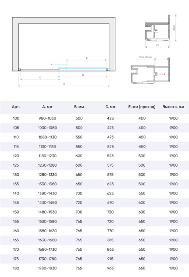Душевая дверь в нишу Vegas Glass ZP NOVO 180 03 01, профиль золото матовое, стекло прозрачное