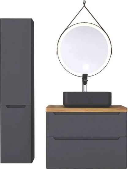 Тумба с раковиной Jorno Wood 80, серая, светлая столешница