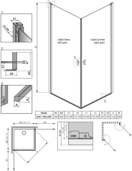 Душевой уголок Radaway Nes Black KDD I 100x80