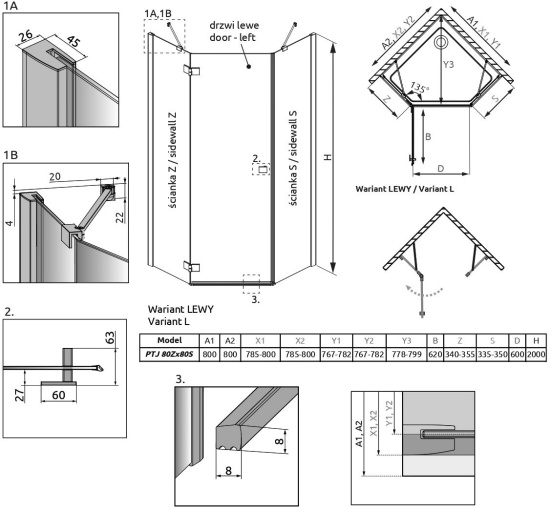 Душевой уголок Radaway Essenza New PTJ 80х80 L