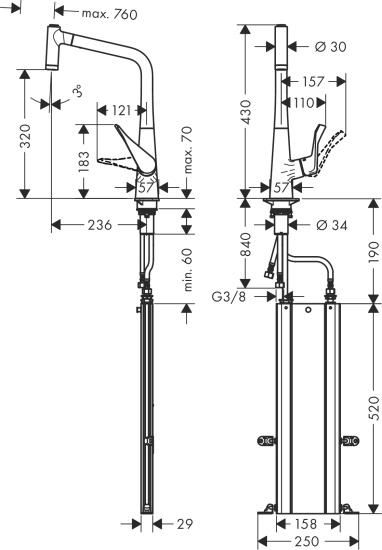 Смеситель для кухни Hansgrohe Metris M71 73801800 сталь