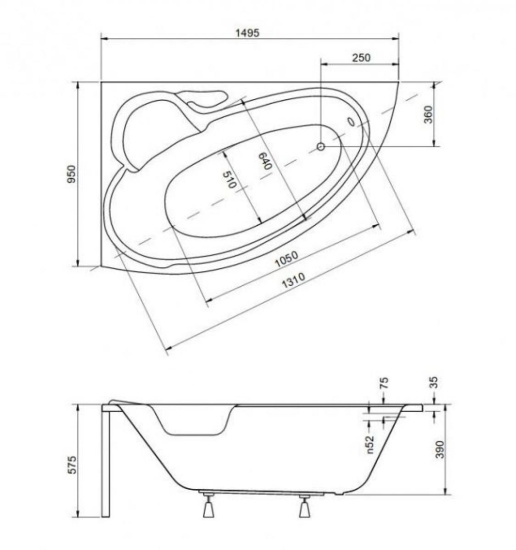Акриловая ванна Besco Bianka 150 L