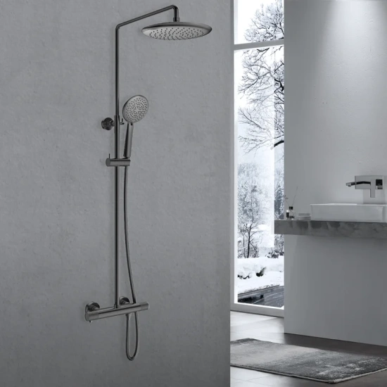 Душевая стойка Vincea Desire VSFS-1D0TGM с термостатом, вороненая сталь