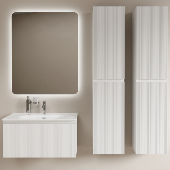 Тумба с раковиной Sancos Code 80 подвесная, белая матовая, раковина белая