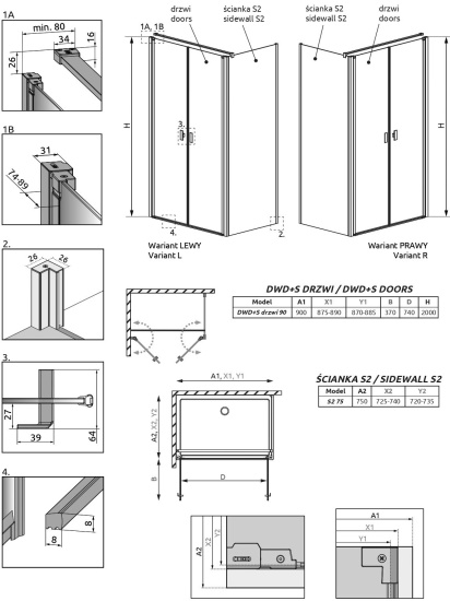 Душевой уголок Radaway Nes DWD+S 90x75