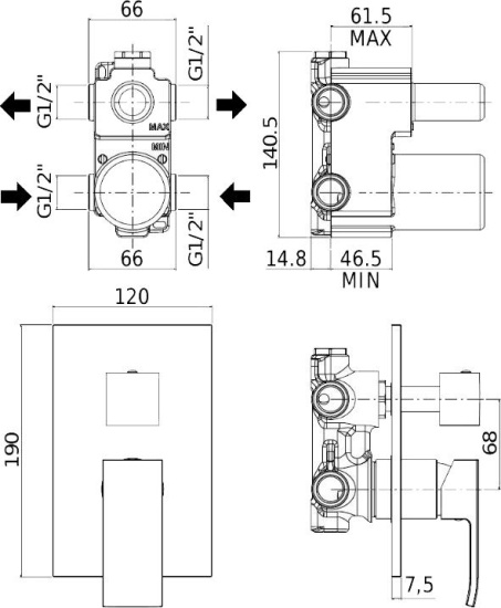 Смеситель для ванны Paffoni Elle EL018CR/M с внутренней частью