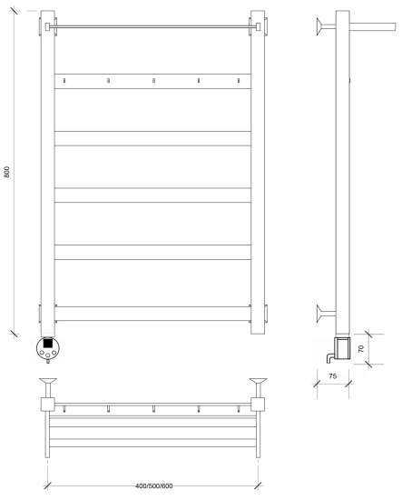 Полотенцесушитель электрический Secado Комано 1 КСП 80/50 L, черный матовый