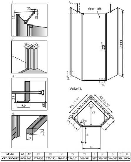 Душевой уголок Radaway Nes Black PTJ 100x80, L