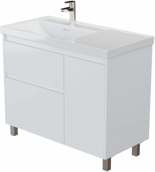 Тумба с раковиной Aquanet Nova Lite 2.0 90 L напольная, белый глянец