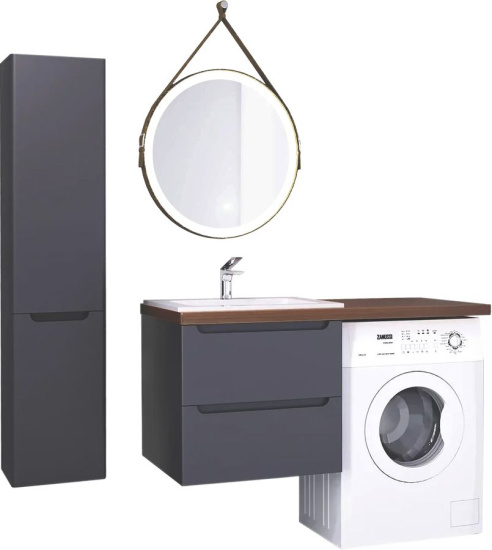 Мебель для ванной Jorno Wood 120, серая, подвесная, под стиральную машину