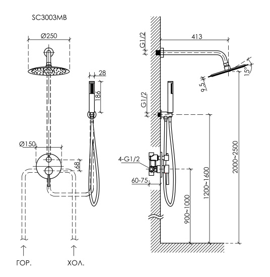 Душевая система SANCOS Select SC3003MB, черная матовая