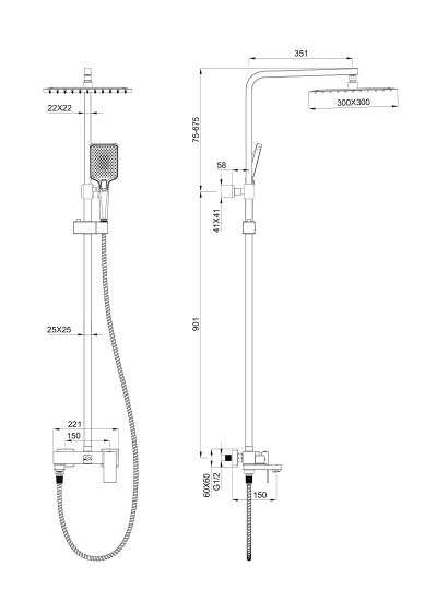 Душевая стойка Wonzon & Woghand Cube WW-88739016-CR