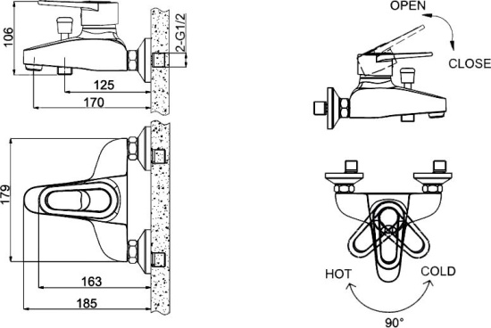 Смеситель для ванны Bravat Loop F6124182CP-01