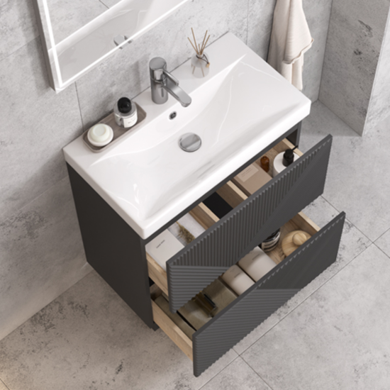 Тумба с раковиной Velvex Edge 70.2Y напольная, графит