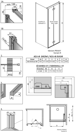 Душевой уголок Radaway Nes KDJ B 90x80 R