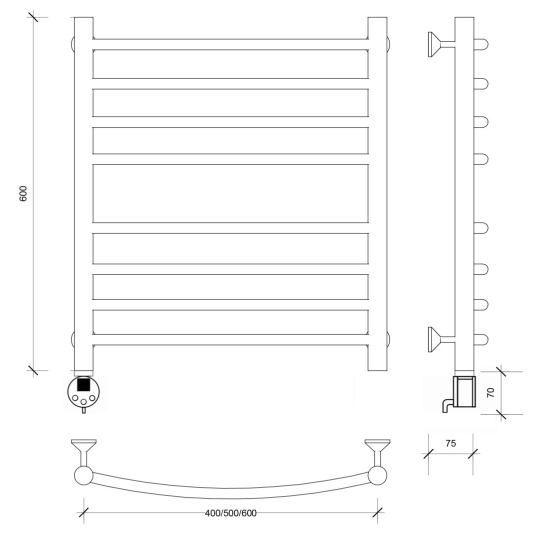 Полотенцесушитель электрический Secado Милан 4 60/60 L, хром