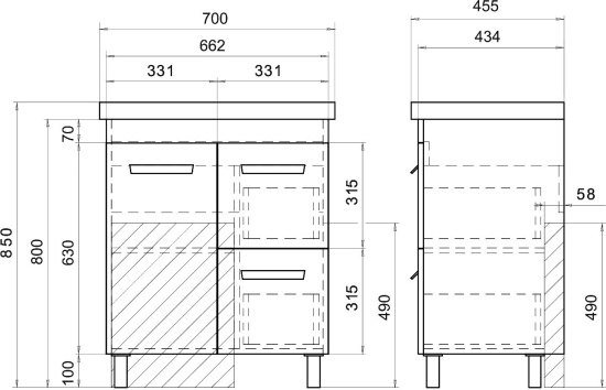 Мебель для ванной Vigo Nova 70 2 ящика, 1 дверца
