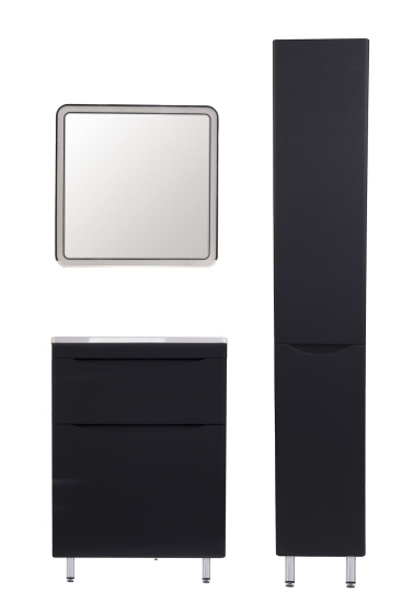 Тумба с раковиной Style Line Бергамо мини 60 2 ящика Люкс антискрейтч черная, Plus напольная