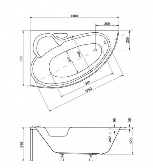 Акриловая ванна Besco Finezja Nova 140 L