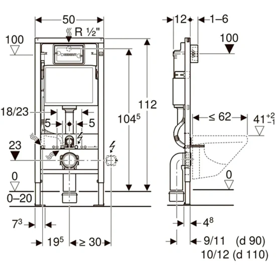 Инсталляция Geberit Duofix Delta 458.128.21.1 с кнопкой смыва Delta 51 + унитаз подвесной SantiLine SL-5005MRB