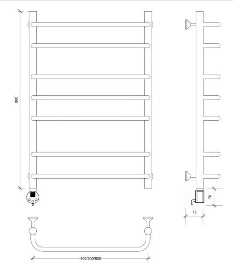 Полотенцесушитель электрический Secado Мерида 2 80/50 L, хром