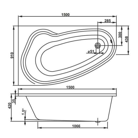 Акриловая ванна Vagnerplast Avona 150x90 R