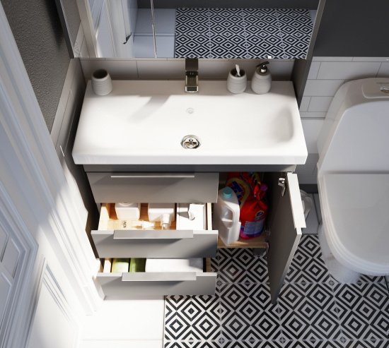 Тумба с раковиной 1MarKa Gaula 80Н черная, 3 ящика, 1 дверца