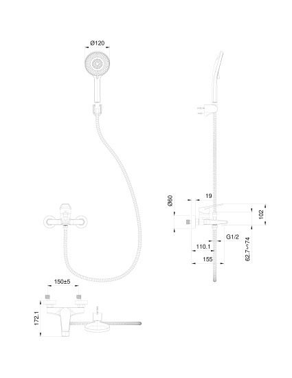 Смеситель для ванны Wonzon & Woghand WW-A30891-BG
