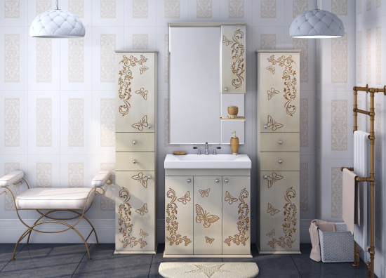 Мебель для ванной Misty Бабочка 90 бежевая, патина