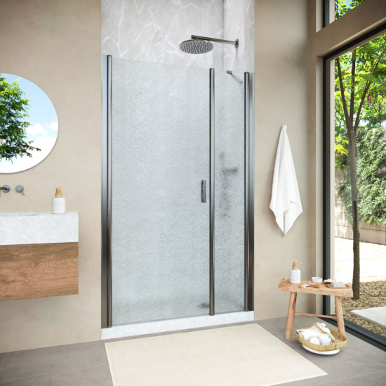 Душевая дверь в нишу Vegas Glass EP-F-2 NOVO h2000 140 11 02 L, профиль оружейная сталь, стекло шиншилла
