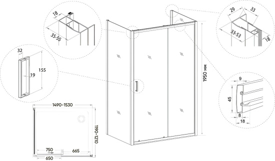 Душевой уголок Veconi Rovigo RV-046B 150x120