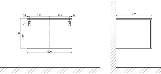 Столешница Stworki Ольборг 100 дуб французский, без отверстий, с тумбой 60, с раковиной Stworki Rotenburg 40 черной