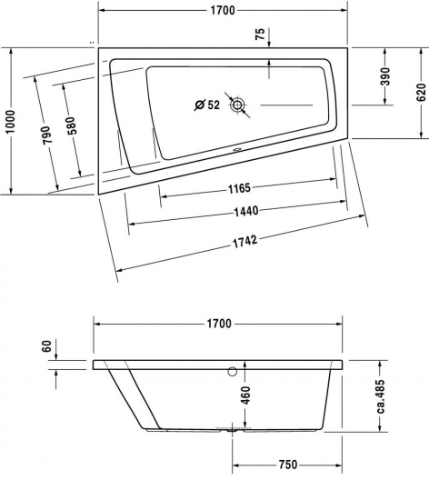 Акриловая ванна Duravit Paiova 170x100 SX 700212000000000