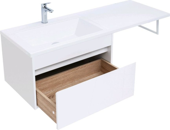 Тумба с раковиной Aquanet Токио 130 L белая подвесная, 1 ящик