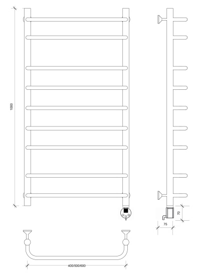 Полотенцесушитель электрический Secado Мерида 2 100/50 R, хром
