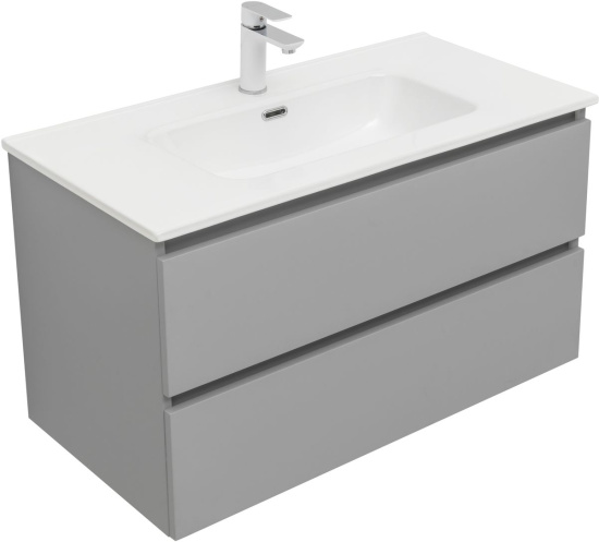 Тумба с раковиной Aquanet Вега 2.0 90 2 ящика, мисти грин, раковина Ирис