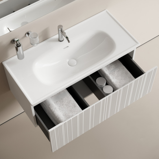 Тумба с раковиной Sancos Code 100 подвесная, белая матовая, раковина белая