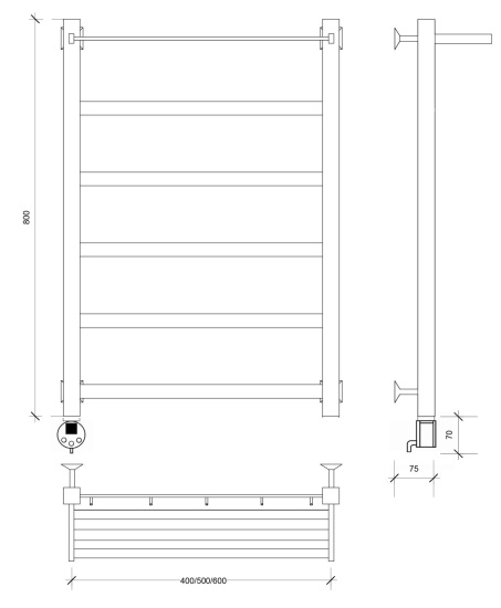 Полотенцесушитель электрический Secado Корсико 1 СП 80/50 L, хром