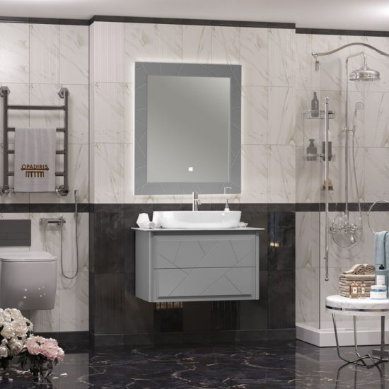 Тумба со столешницей Opadiris Луиджи 90 серая, раковина One