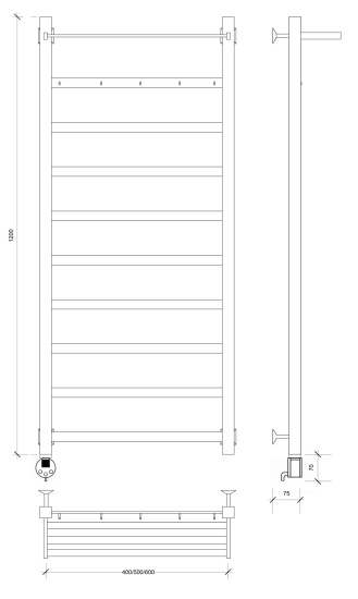 Полотенцесушитель электрический Secado Корсико 1 КСП 120/40 L, хром